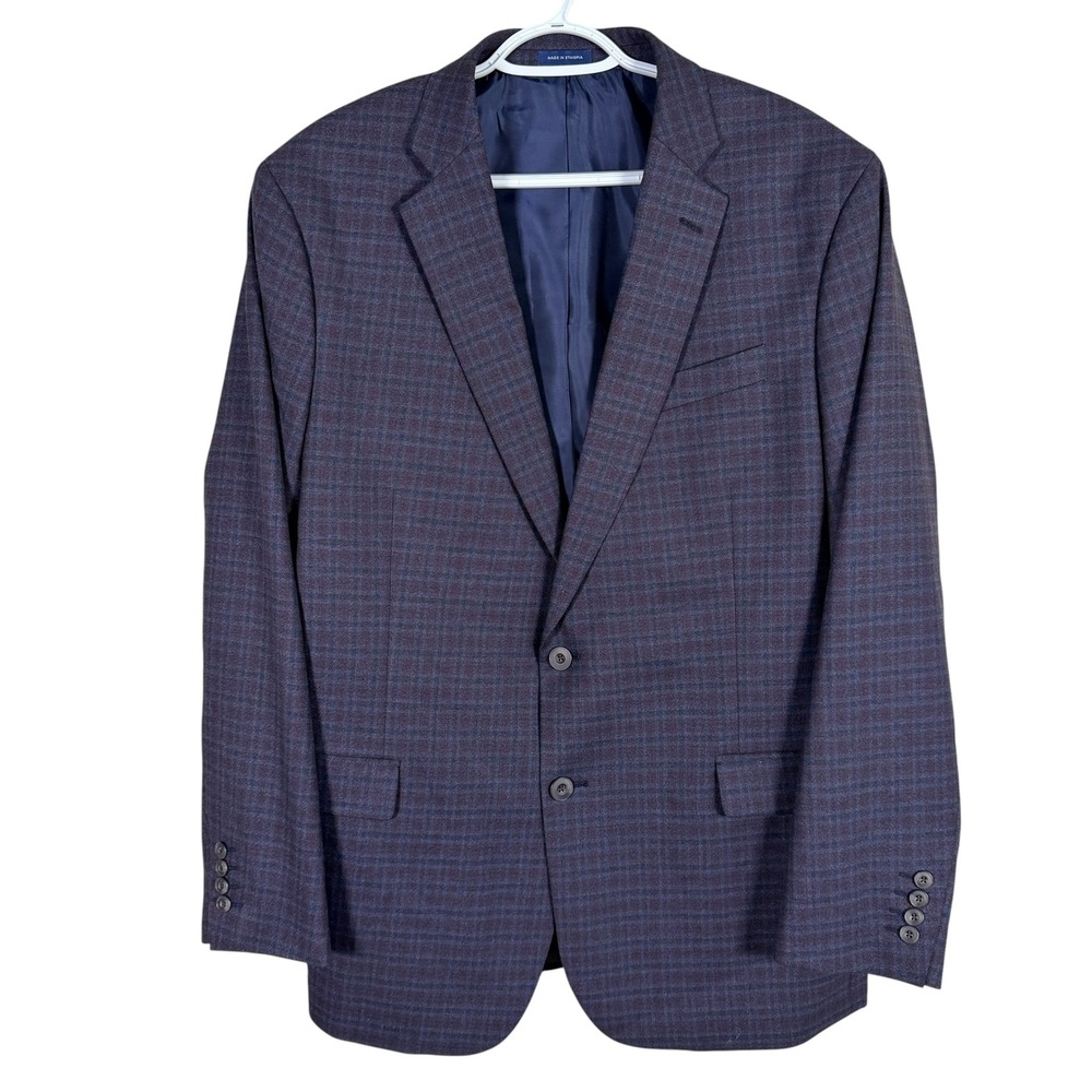 Stafford Blazer Mens 46R Blue Purple Plaid Classic Fit Seasonal Texture Jacket